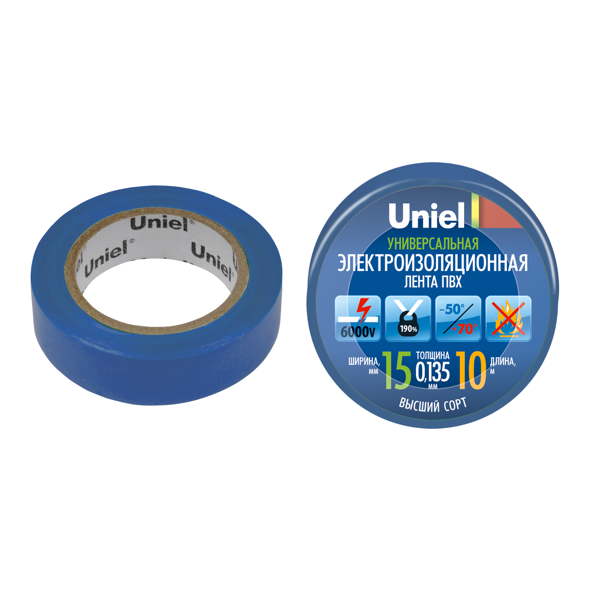 UIT-135P 10-15-01 BLU Изоляционная лента Uniel 10м. 15мм. 0.135мм. 1шт. цвет Синий