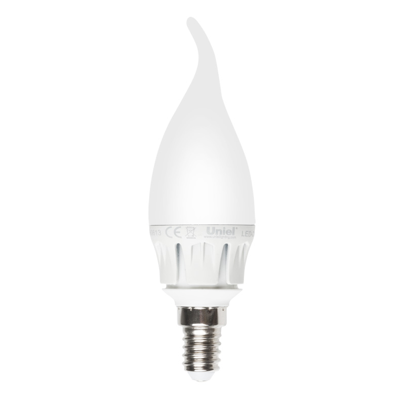 LED-CW37-6W-WW-E14-FR ALM01WH Лампа светодиодная. Форма свеча на ветру. матовая колба. Материал корпуса алюминий. Цвет свечения теплый белый. Серия Merli. Упаковка пластик