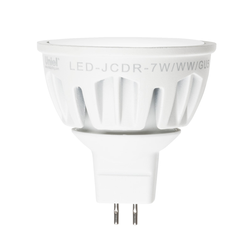 LED-JCDR-7W-WW-GU5.3-FR ALM01WH Лампа светодиодная. Материал корпуса алюминий. Цвет свечения теплый белый. Серия Merli. Упаковка пластик