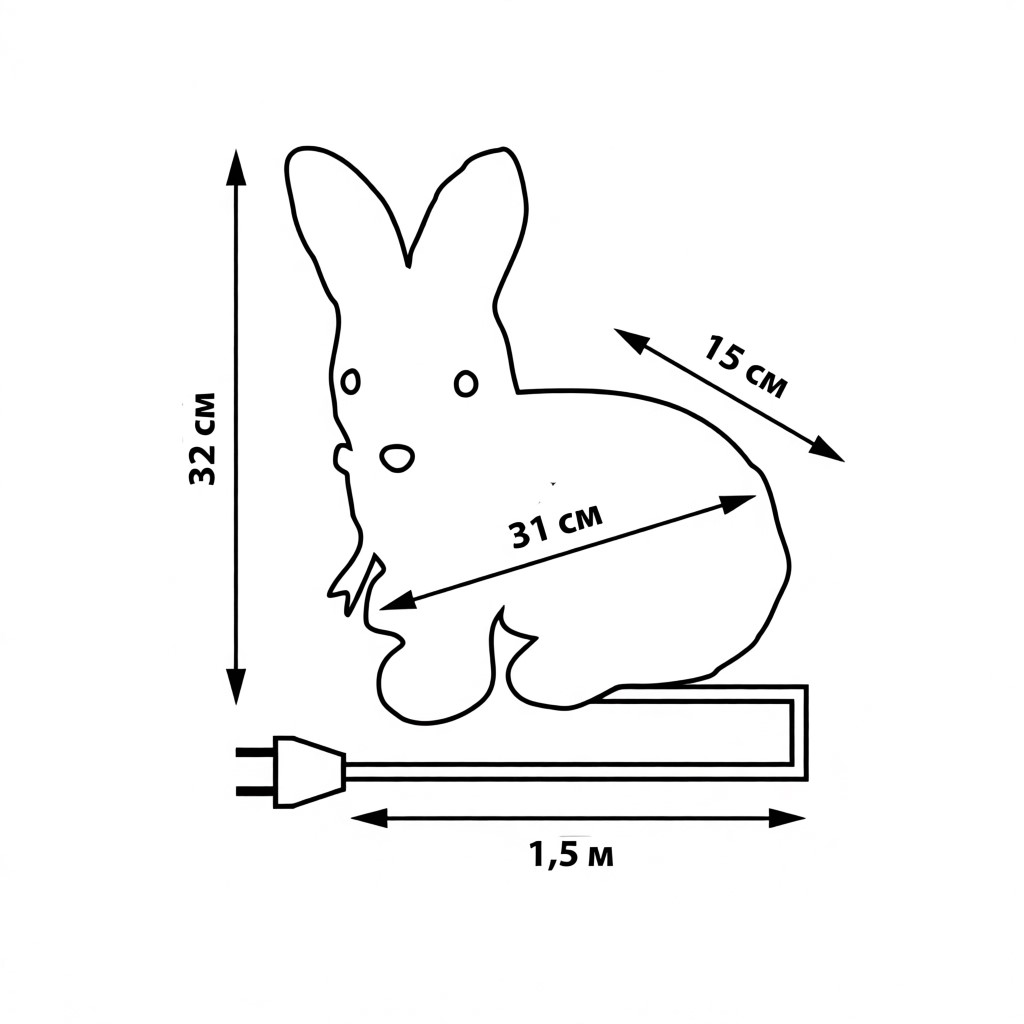 ULD-M2732-040-STA WHITE IP20 RABBIT-1 Фигура светодиодная Зайчик. 32x30см. 40 светодиодов. Белый свет. Провод прозрачный. TM Uniel