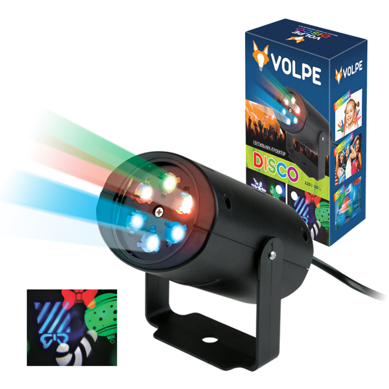 ULI-Q306 4W-RGB BLACK XMAS Светодиодный светильник-проектор. Проекция рождество. RGB. Кабель с вилкой. 220В. TM Volpe.