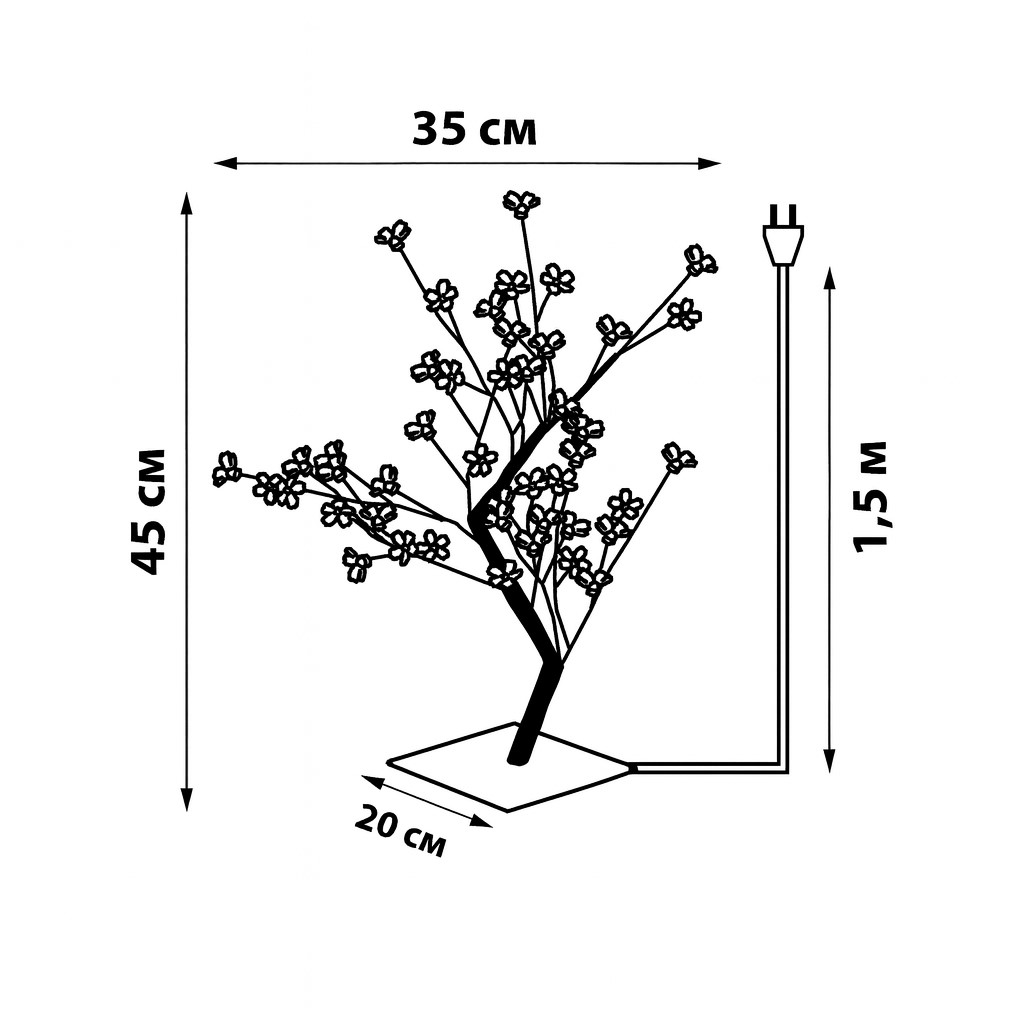 ULD-T3545-048-SBA PINK IP20 SAKURA  Дерево светодиодное Сакура. 45 см. 48 светодиодов. Розовый свет. Провод черный. TM Uniel.