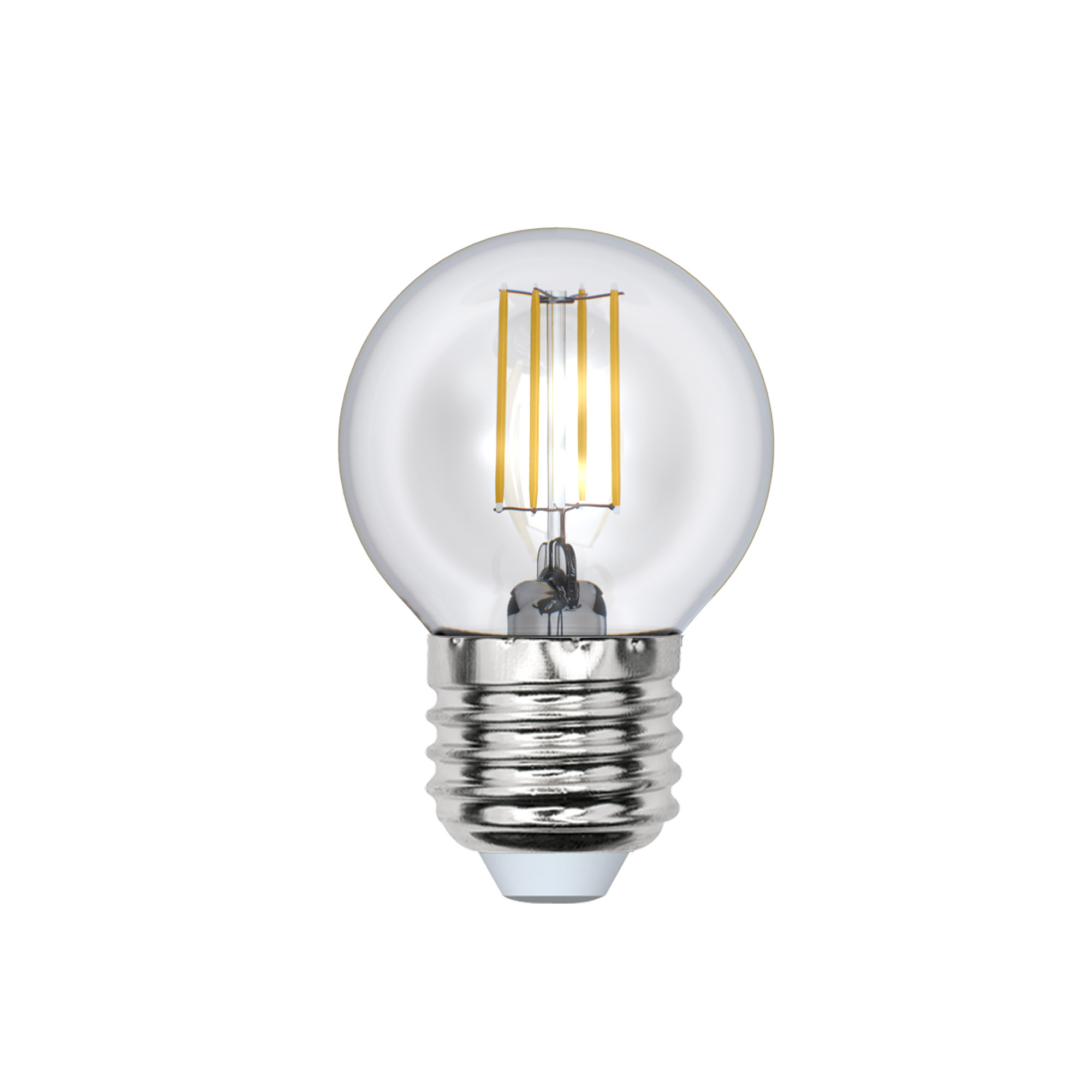 LED-G45-5W-WW-E27-CL-DIM GLA01TR Лампа светодиодная диммируемая. Форма шар. прозрачная. Серия Air. Теплый белый свет 3000K. Картон. ТМ Uniel