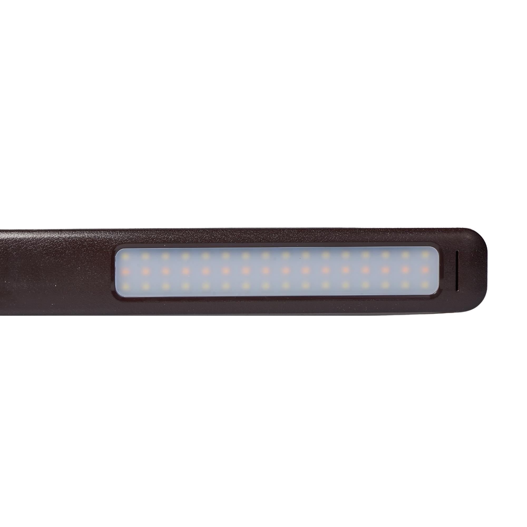 TLD-551 Brown-LED-450Lm-3000-6000K-Dimmer-USB Светильник настольный c часами. календарем. термометром. 9W. Сенсорный выключатель. Коричневый стилизован под кожу. TM Uniel.