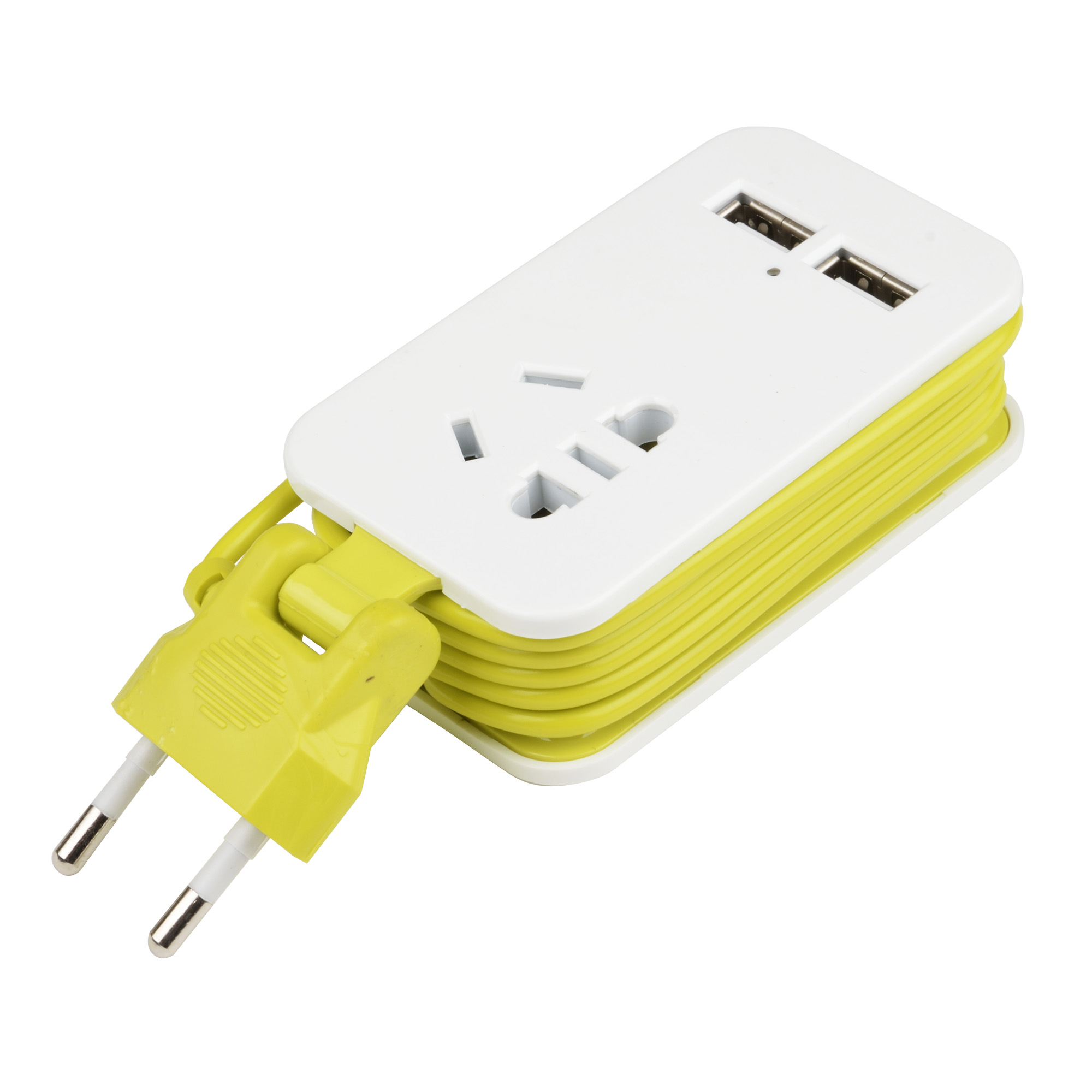 S-CT1-1.5U WHITE-GREEN LM Удлинитель серии Travel. шнур 1.5м.. 1 гнездо. б-з. 2USBx1.1A. Белый с салатовым. ТМ Uniel.