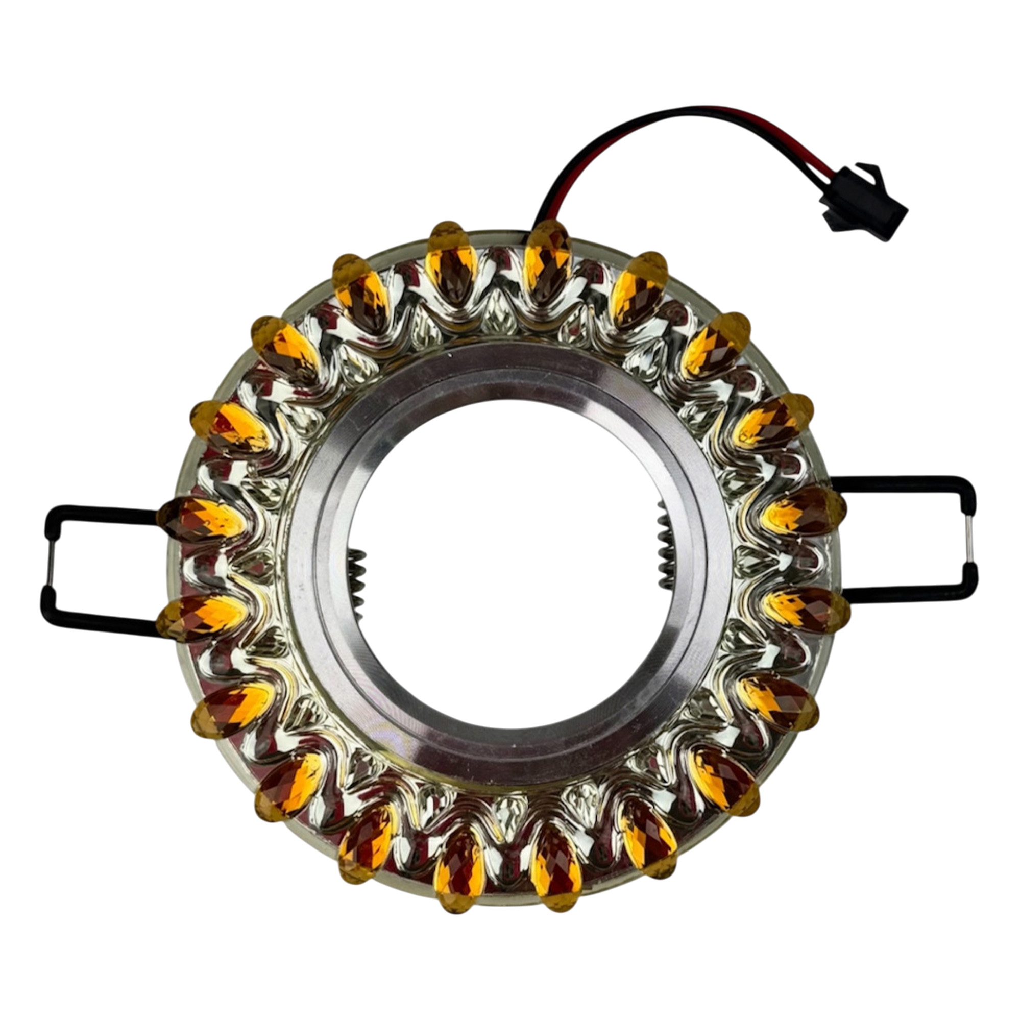 DLS-L148 GU5.3 GLASSY-GOLD Светильник декоративный встраиваемый. серия Luciole. Без лампы. цоколь GU5.3. Доп. светодиодная подсветка 3Вт. Стекло. Зеркальный-прозрачный+светло-желтый. ТМ Fametto