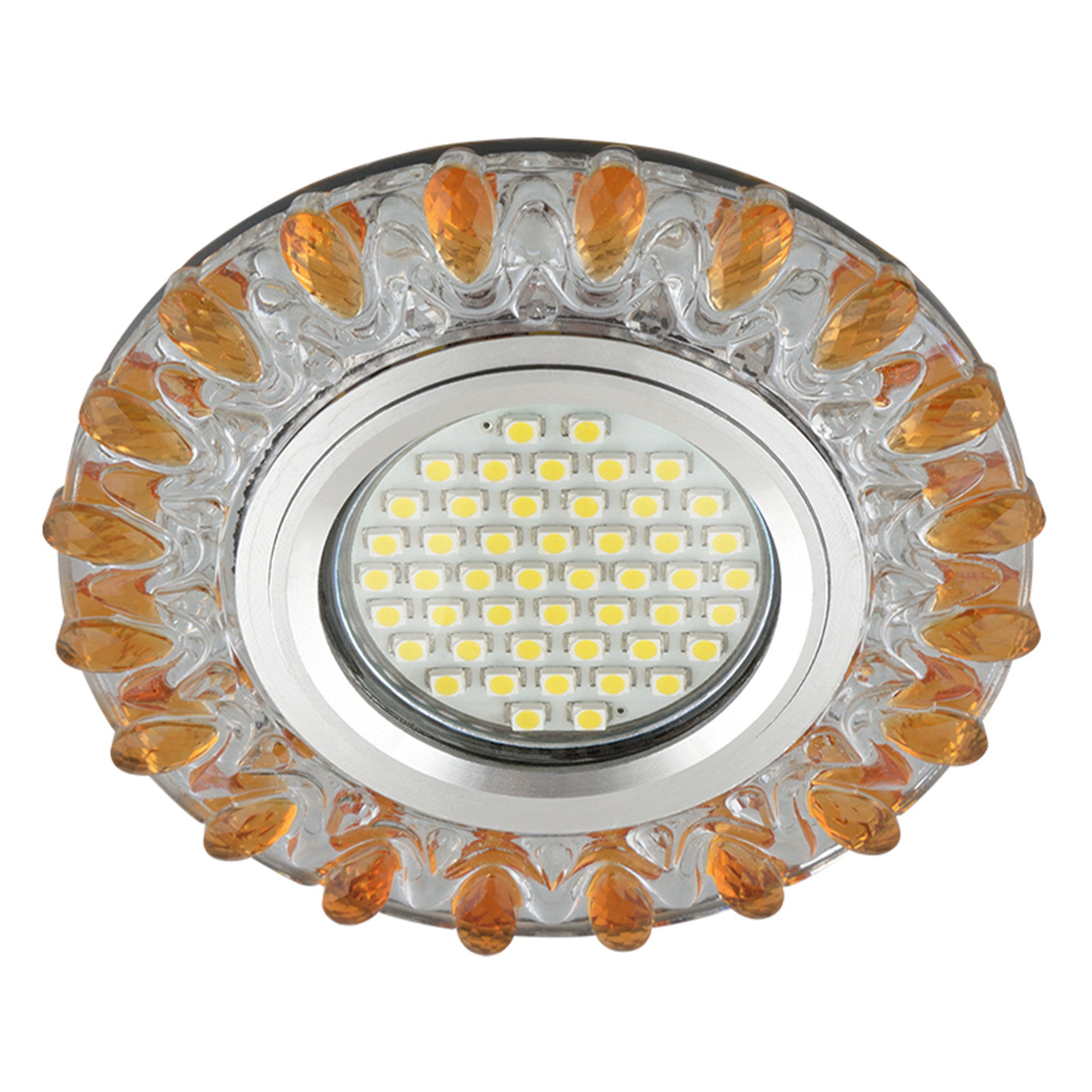 DLS-L148 GU5.3 GLASSY-GOLD Светильник декоративный встраиваемый. серия Luciole. Без лампы. цоколь GU5.3. Доп. светодиодная подсветка 3Вт. Стекло. Зеркальный-прозрачный+светло-желтый. ТМ Fametto