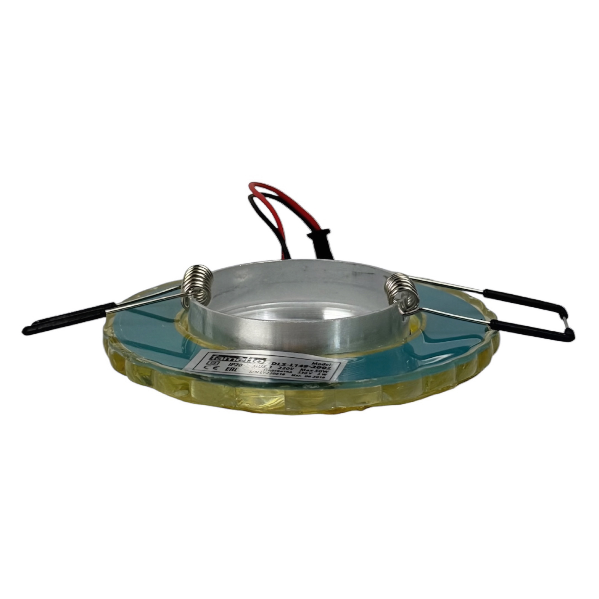 DLS-L149 GU5.3 GLASSY-LIGHT GOLD Светильник декоративный встраиваемый. серия Luciole. Без лампы. GU5.3. Доп. светодиодная подсветка 3Вт. Стекло. Зеркальный-прозрачный+светло-желтый. ТМ Fametto