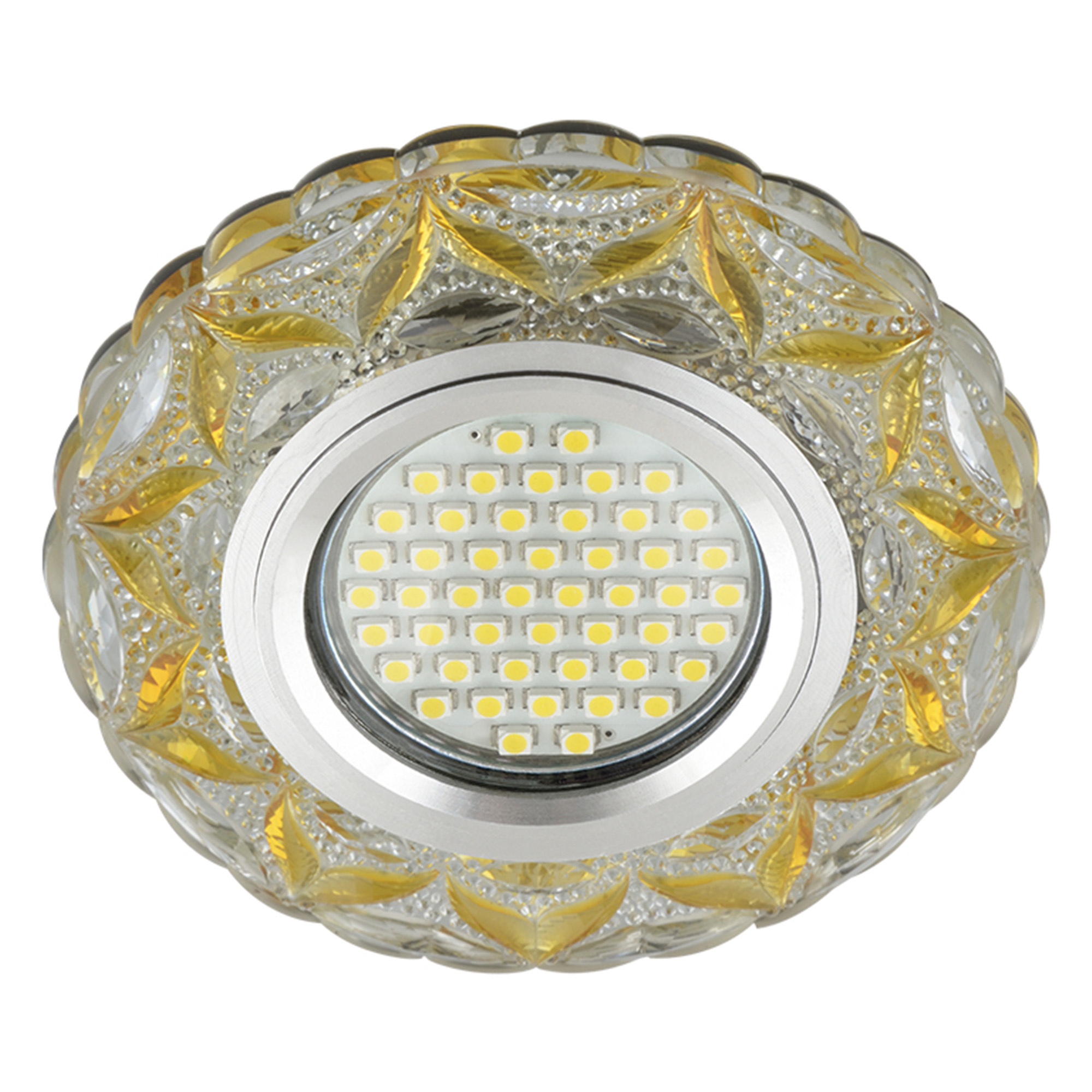 DLS-L149 GU5.3 GLASSY-LIGHT GOLD Светильник декоративный встраиваемый. серия Luciole. Без лампы. GU5.3. Доп. светодиодная подсветка 3Вт. Стекло. Зеркальный-прозрачный+светло-желтый. ТМ Fametto