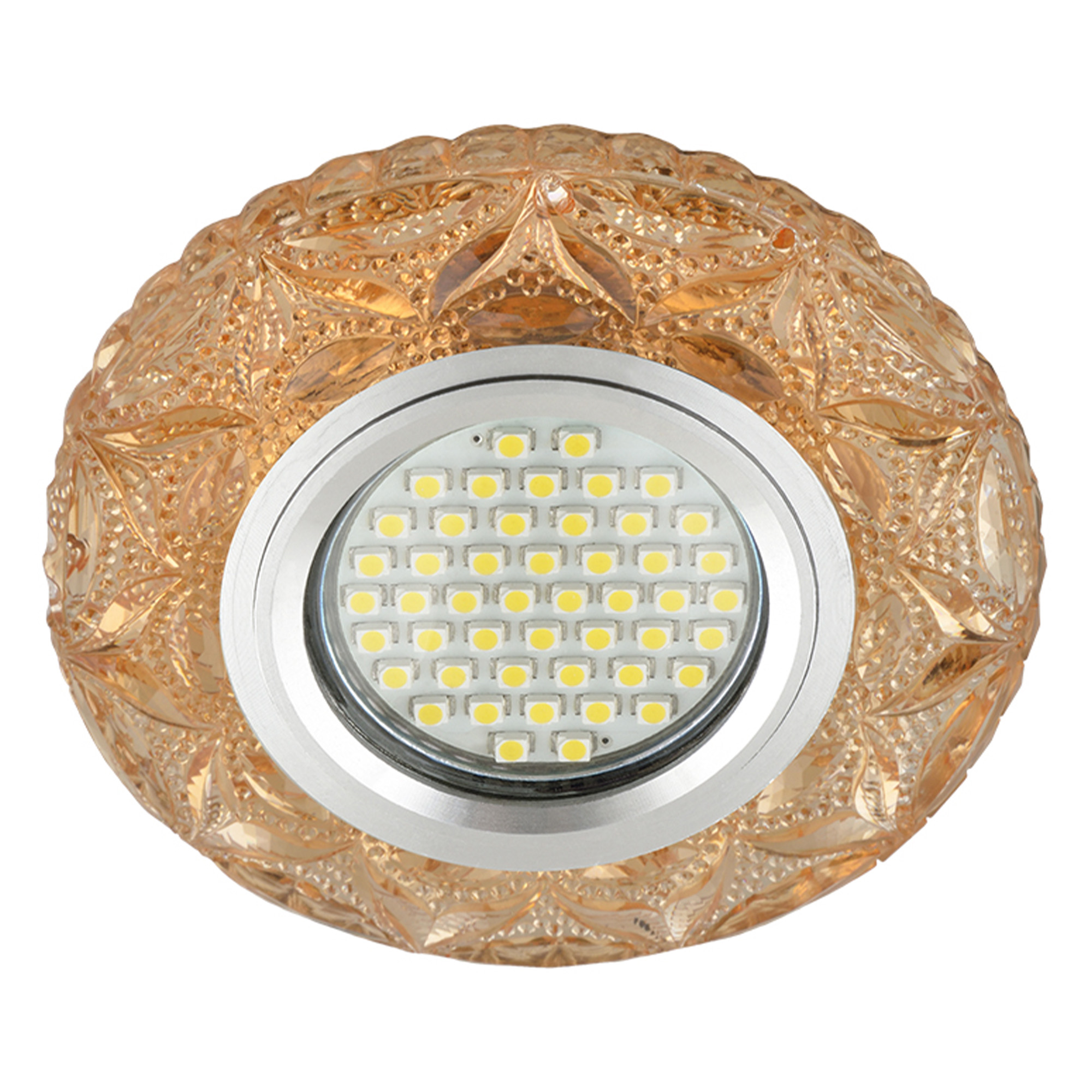 DLS-L149 GU5.3 GLASSY-TEA Светильник декоративный встраиваемый. серия Luciole. Без лампы. цоколь GU5.3. Доп. светодиодная подсветка 3Вт. Стекло. Зеркальный-светло-коричневый. ТМ Fametto