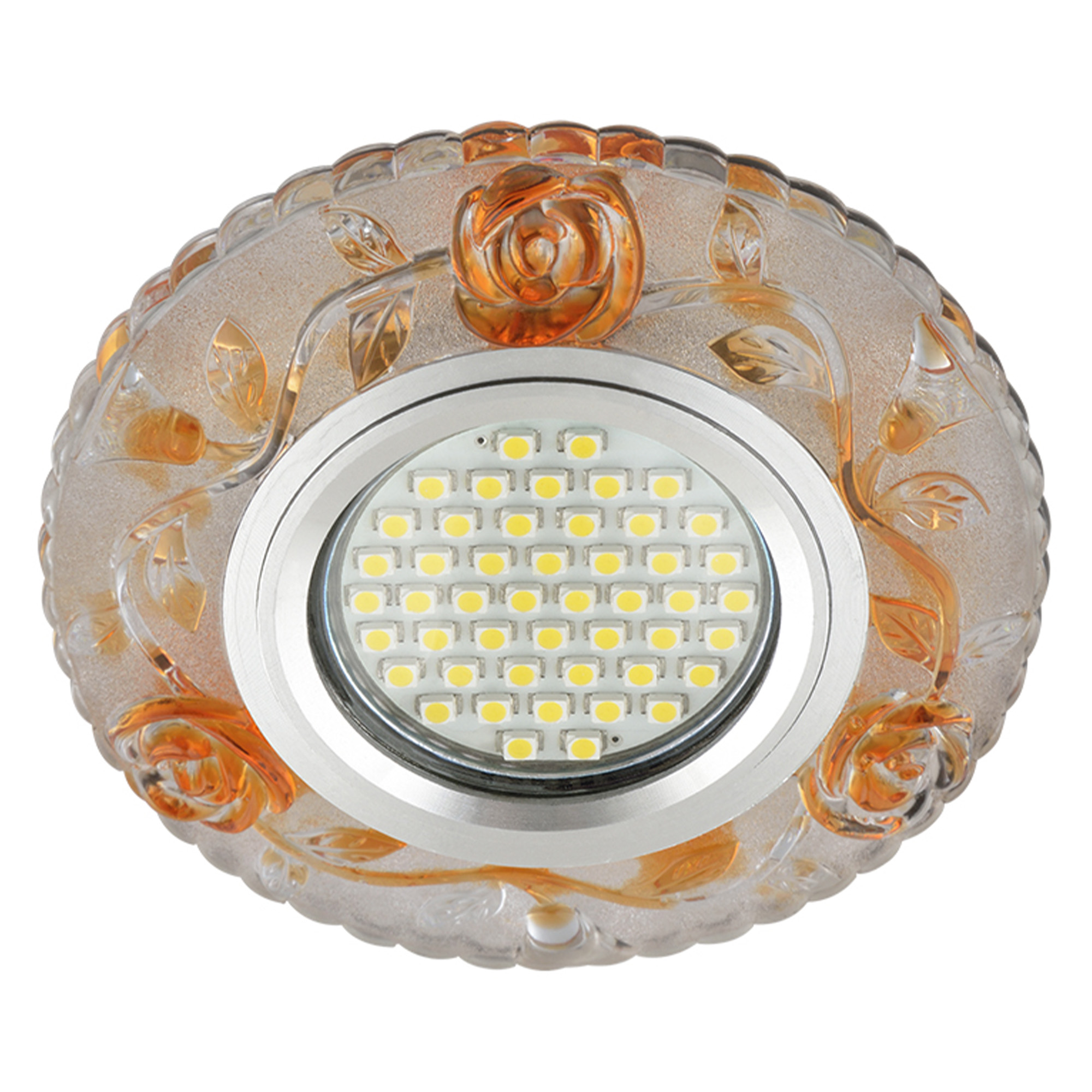 DLS-L150 GU5.3 GLASSY-GOLD Светильник декоративный встраиваемый. серия Luciole. Без лампы. цоколь GU5.3. Доп. светодиодная подсветка 3Вт. Стекло. Зеркальный-светло-коричневый. ТМ Fametto