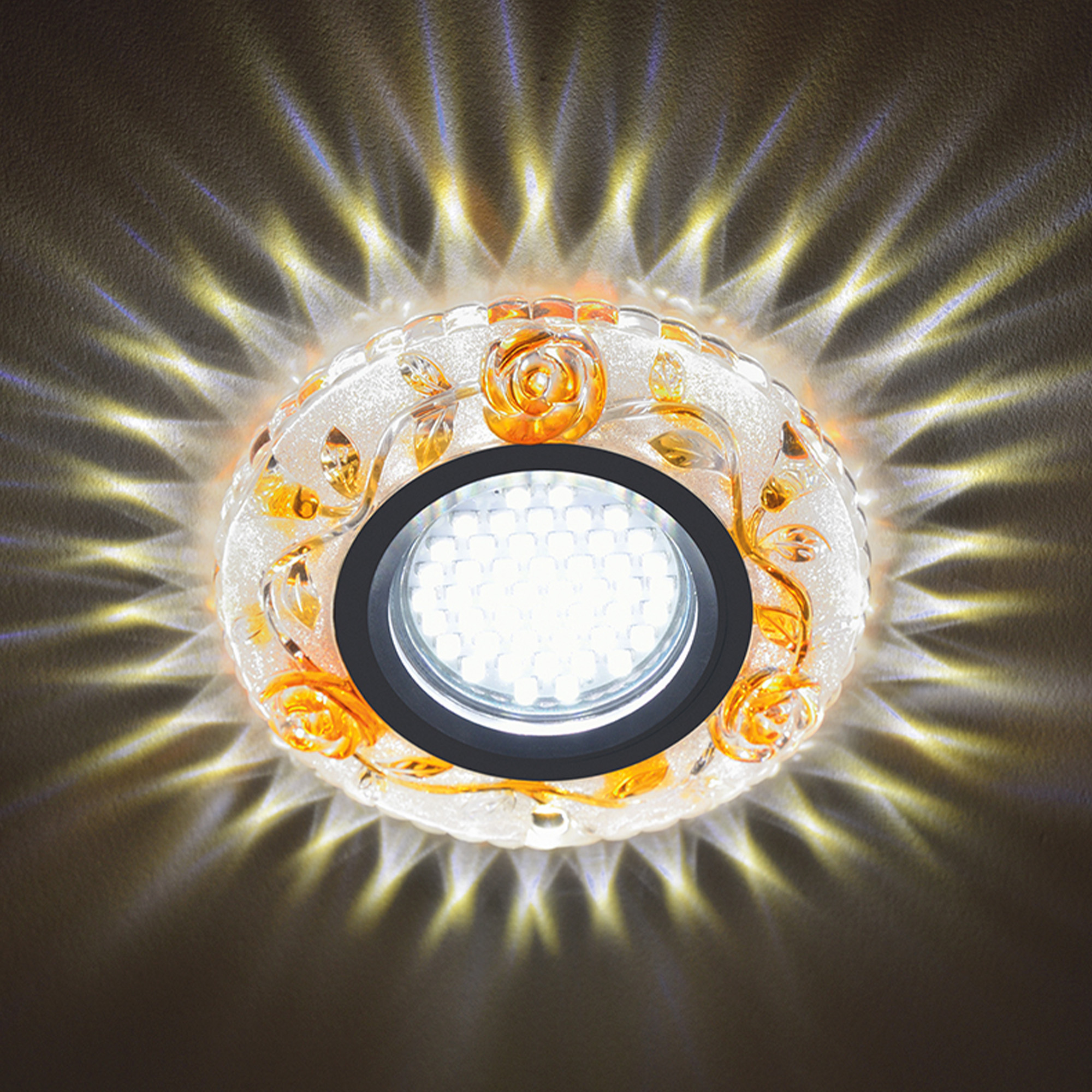 DLS-L150 GU5.3 GLASSY-GOLD Светильник декоративный встраиваемый. серия Luciole. Без лампы. цоколь GU5.3. Доп. светодиодная подсветка 3Вт. Стекло. Зеркальный-светло-коричневый. ТМ Fametto