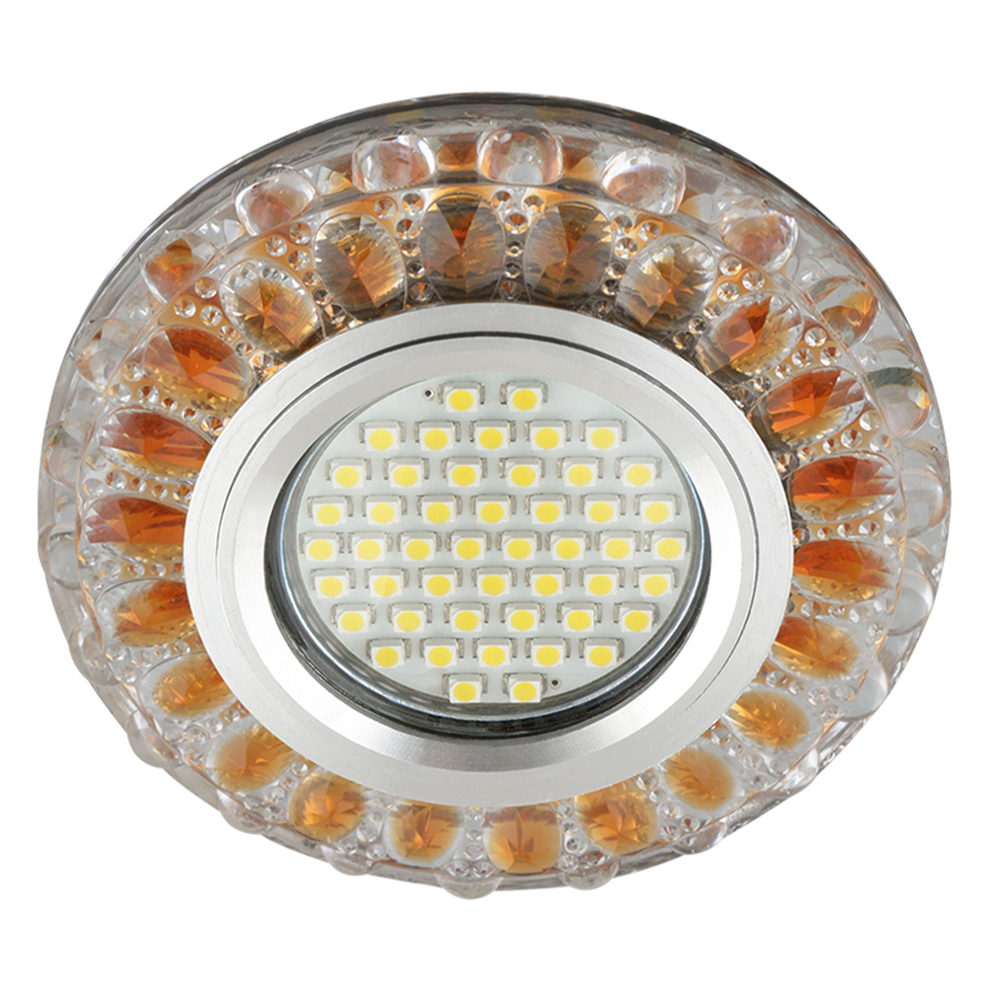 DLS-L151 GU5.3 GLASSY-GOLD Светильник декоративный встраиваемый. серия Luciole. Без лампы. GU5.3. Доп. светодиодная подсветка 3Вт. Стекло. Зеркальный-прозрачный+светло-коричневый. ТМ Fametto
