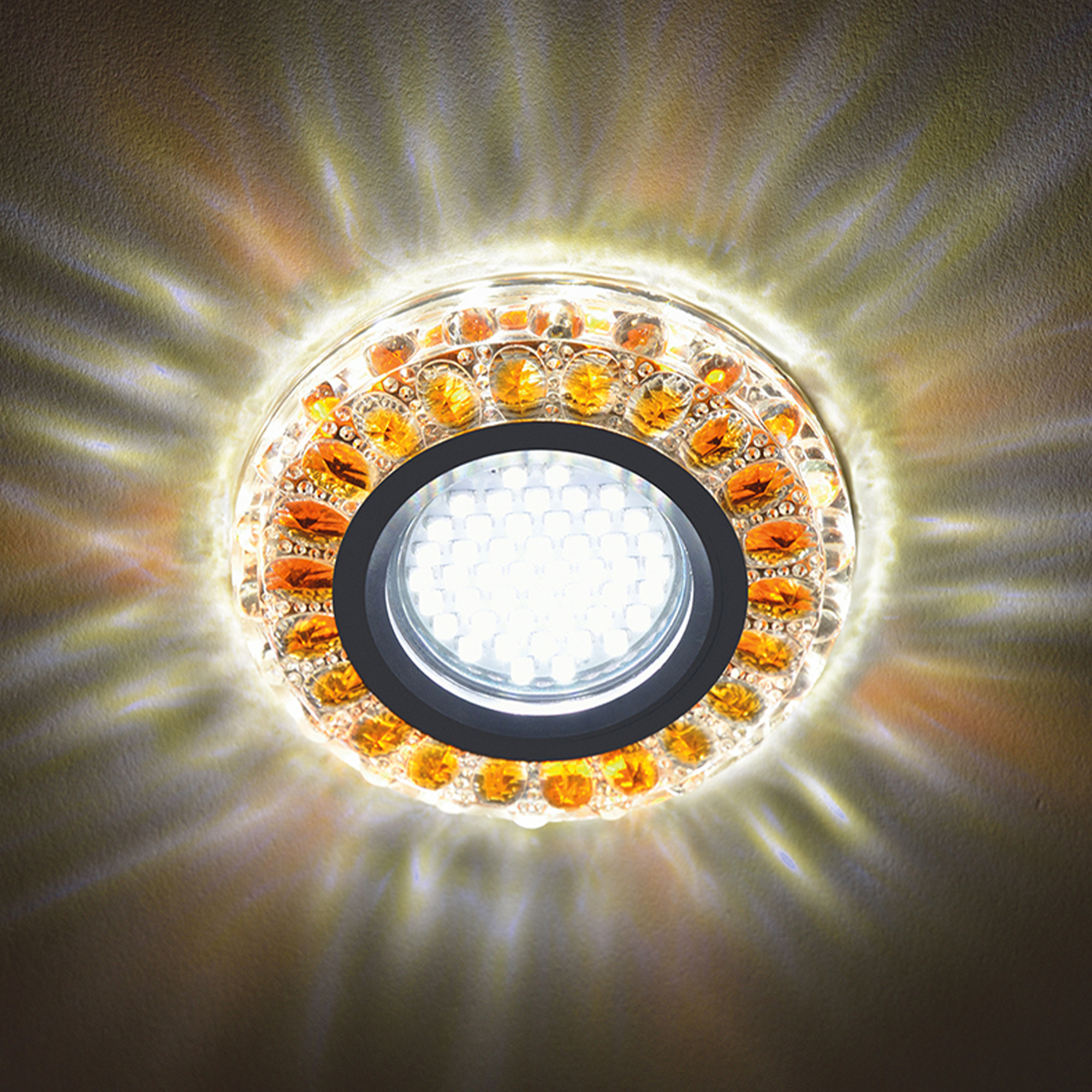 DLS-L151 GU5.3 GLASSY-GOLD Светильник декоративный встраиваемый. серия Luciole. Без лампы. GU5.3. Доп. светодиодная подсветка 3Вт. Стекло. Зеркальный-прозрачный+светло-коричневый. ТМ Fametto