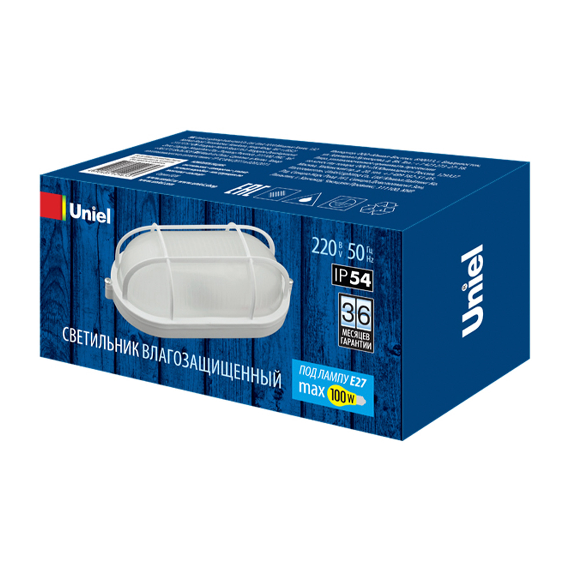 UWL-O02 100W-E27 IP54 WHITE Овал-Решетка Светильник влагозащищенный под лампу Е27. ТМ Uniel.