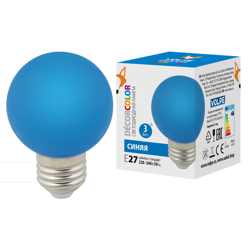 Volpe LED-G60-3W/BLUE/E27/FR/С