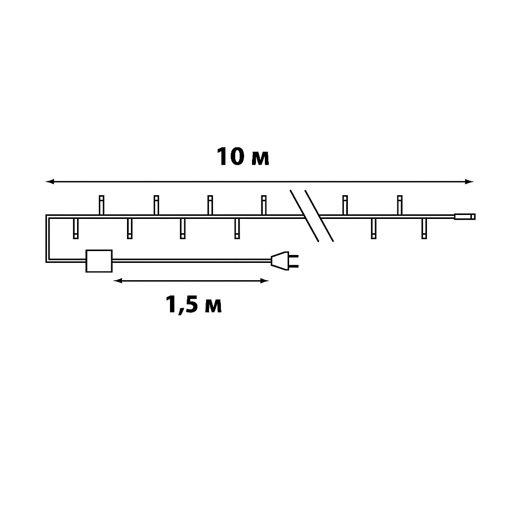 ULD-S1000-100-DTA WARM WHITE IP20 Гирлянда светодиодная. 10м. 100 светодиодов. Теплый белый свет. Провод прозрачный. ТМ Uniel