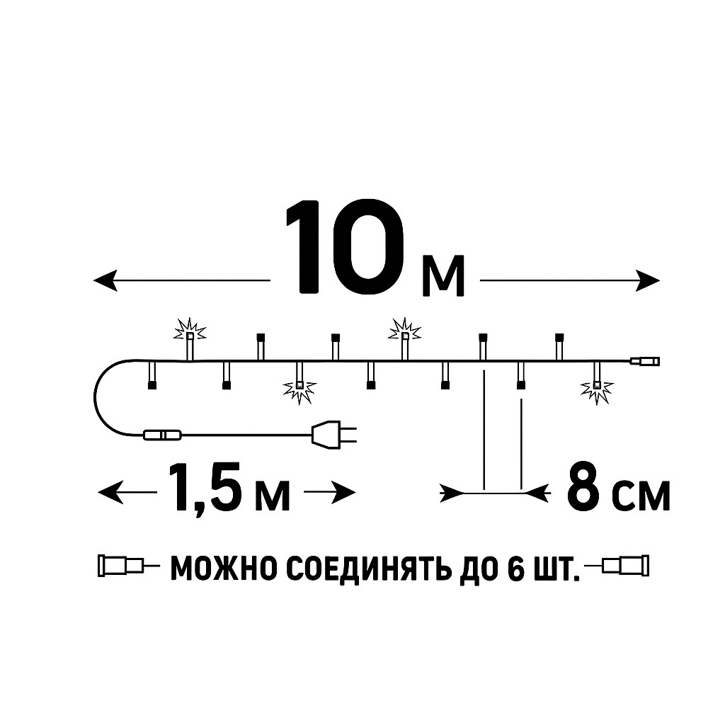 ULD-S1000-120-SWK MULTI IP67 Гирлянда светодиодная со статическим свечением. 10м. Соединяемая.120 светодиодов. Разноцветный свет. Провод белый. ТМ Uniel