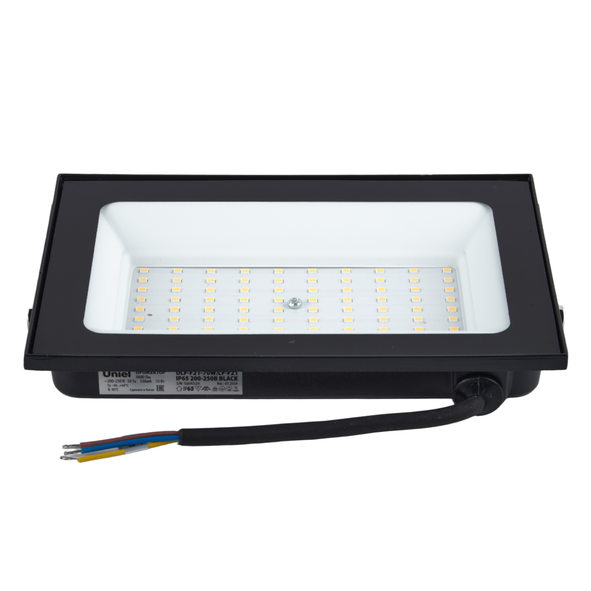 ULF-F21-70W-3000K IP65 200-250В BLACK Прожектор светодиодный. Теплый белый свет 3000К. Корпус черный. TM Uniel