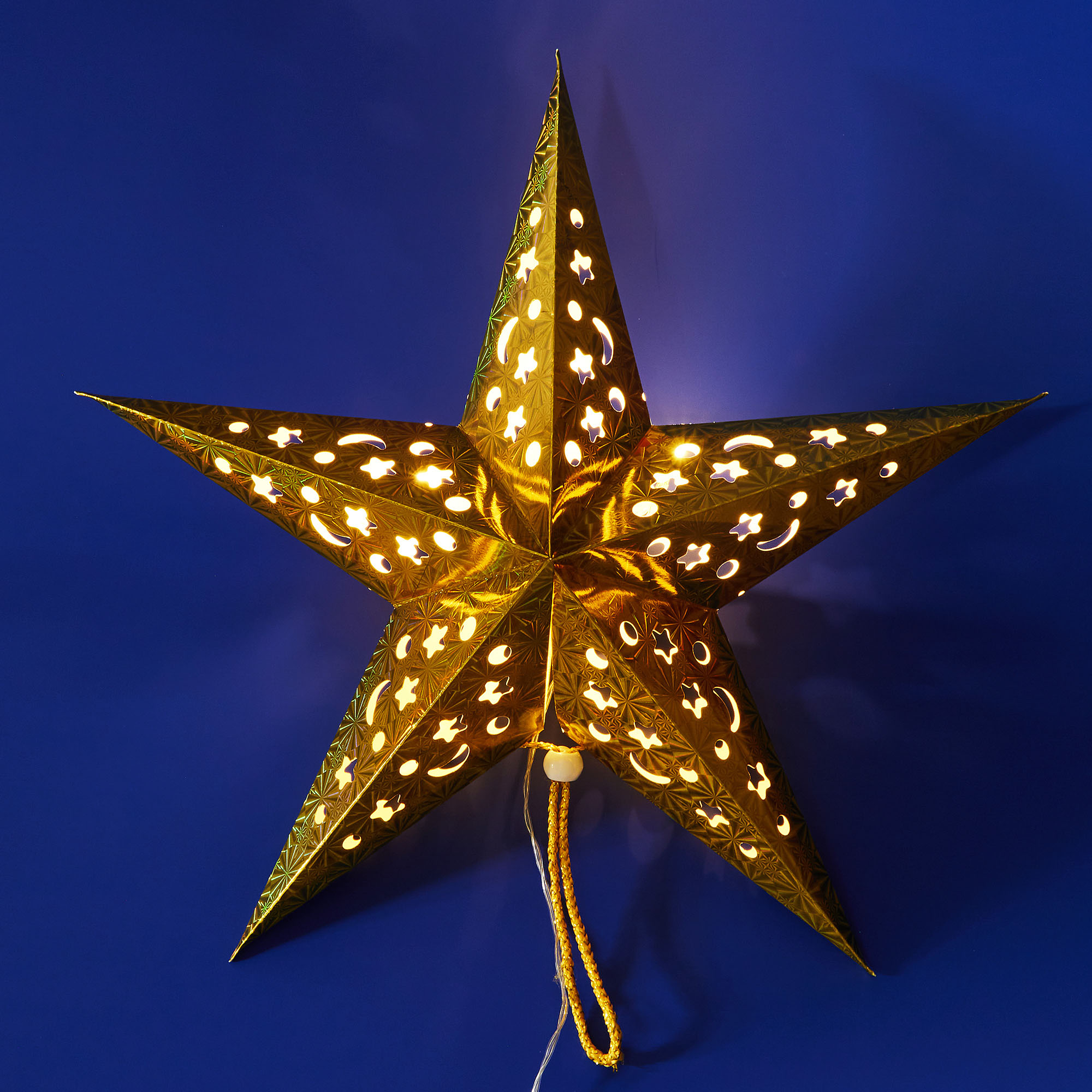 ULD-H4545-005-STA-2AA WARM WHITE IP20 GOLDEN STAR  Фигура светодиодная Золотая звезда на батарейках 2AA не в-к. 45х45см. Подвесная. 5 светодиодов. Теплый белый свет.  Провод прозрачный. TM Uniel