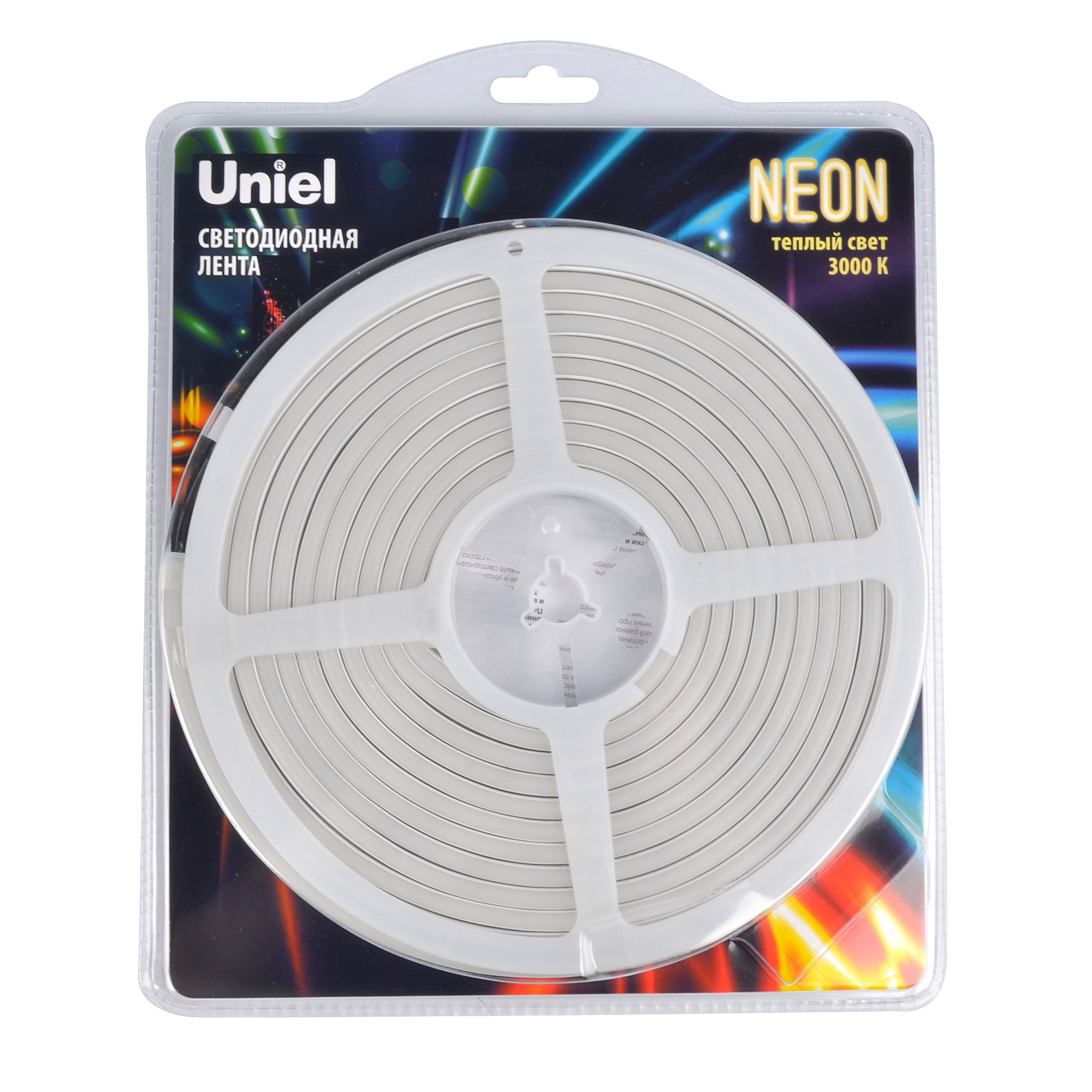 ULS-N01-2835-120LED-m-6mm-IP67-DC12V-9W-m-5M-3000K Светодиодная гибкая герметичная лента. NEON. Катушка 5м. в блистере. Теплый белый свет 3000K. ТМ Uniel