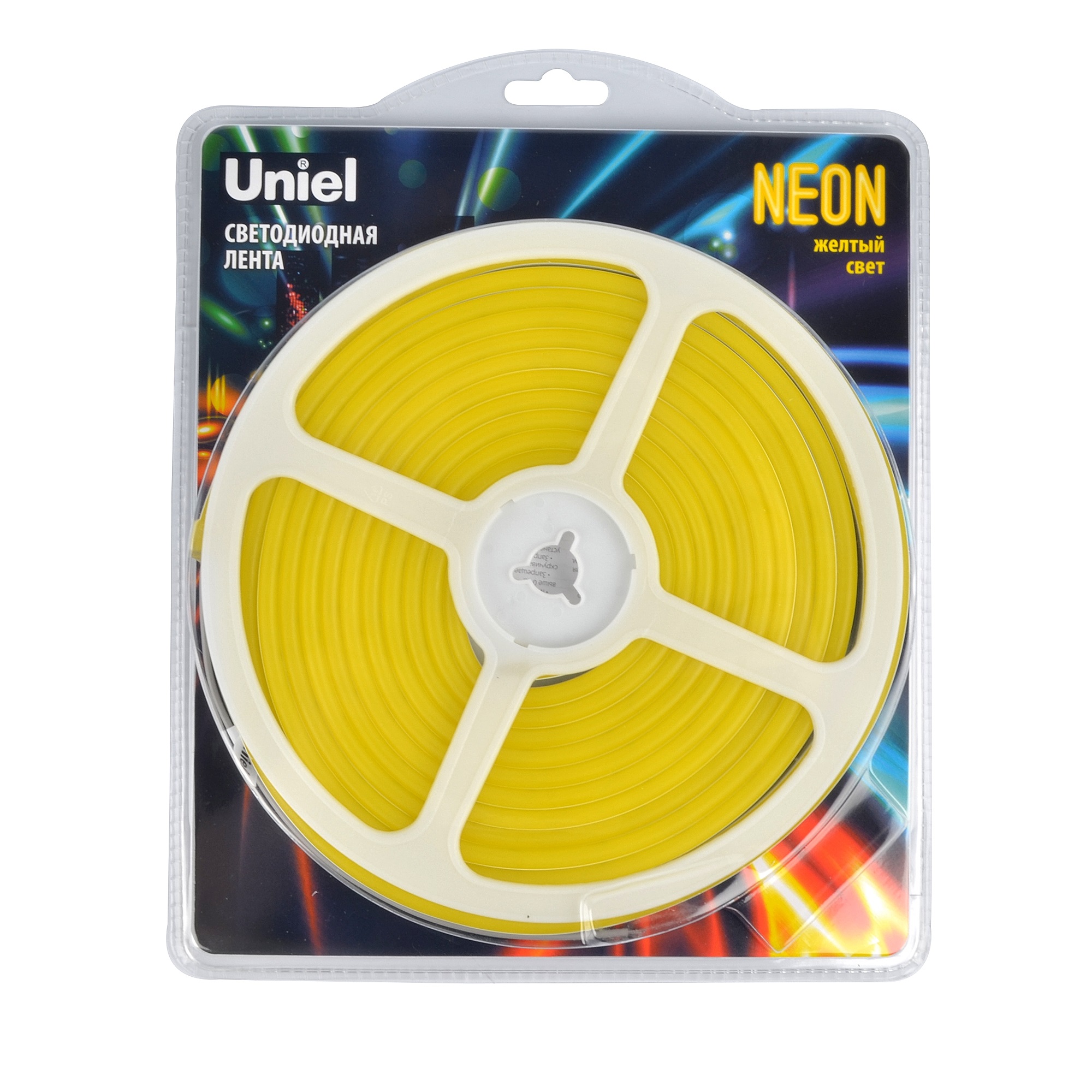 ULS-N01-2835-120LED-m-6mm-IP67-DC12V-9W-m-5M-YELLOW Гибкая светодиодная лента. NEON. Катушка 5м. в блистере. Желтый свет. ТМ Uniel
