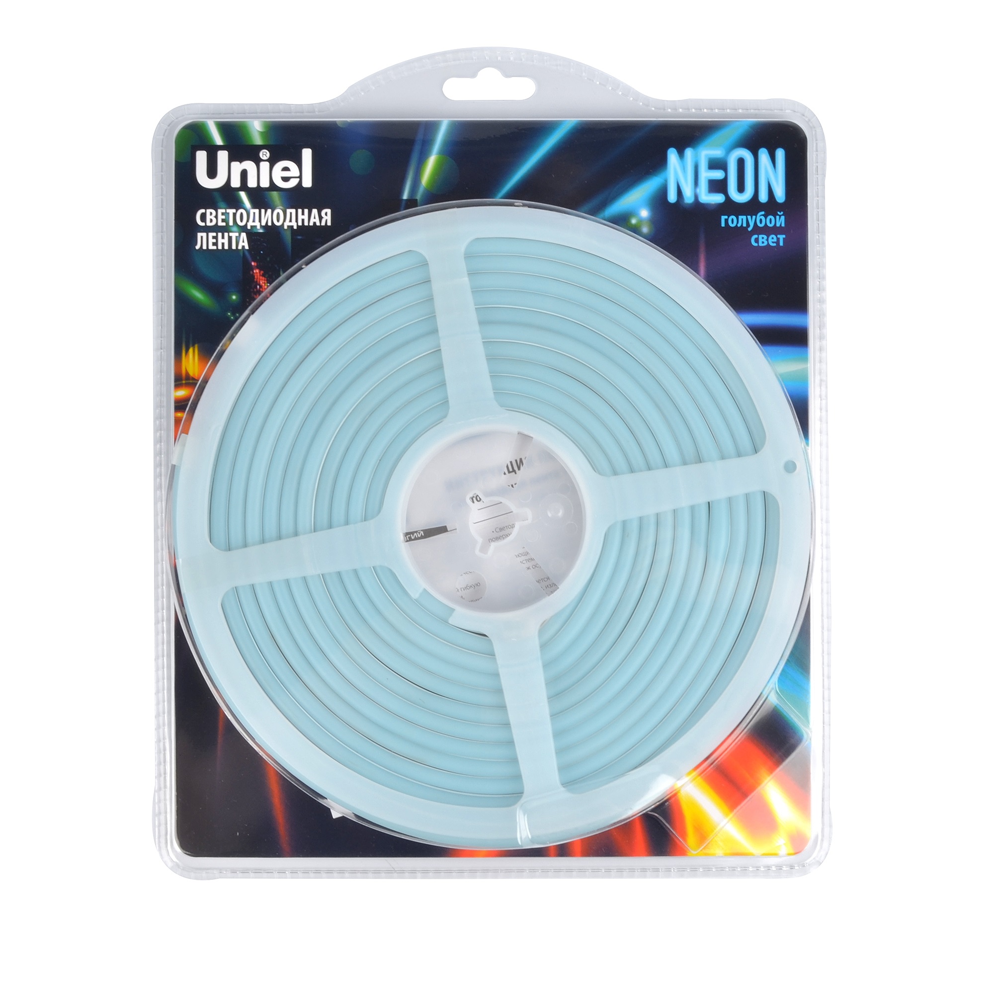 ULS-N01-2835-120LED-m-6mm-IP67-DC12V-9W-m-5M-LIGHTBLUE Гибкая светодиодная лента NEON. Катушка 5м. в блистере. Голубой свет. ТМ Uniel