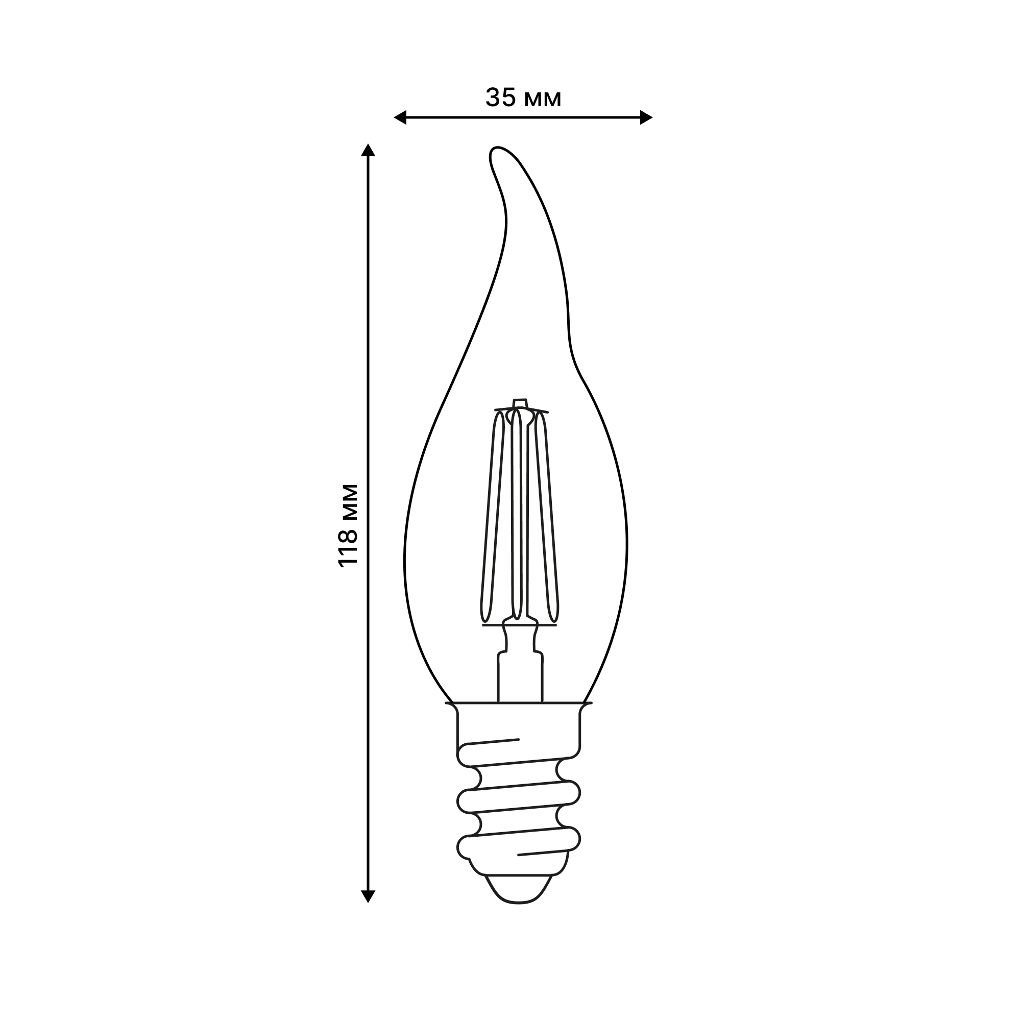 LED-CW35-6W-4000K-E14-CL-DIM-SLF Лампа светодиодная диммируемая. Форма свеча на ветру. прозрачная. Белый свет 4000K. ТМ Volpe