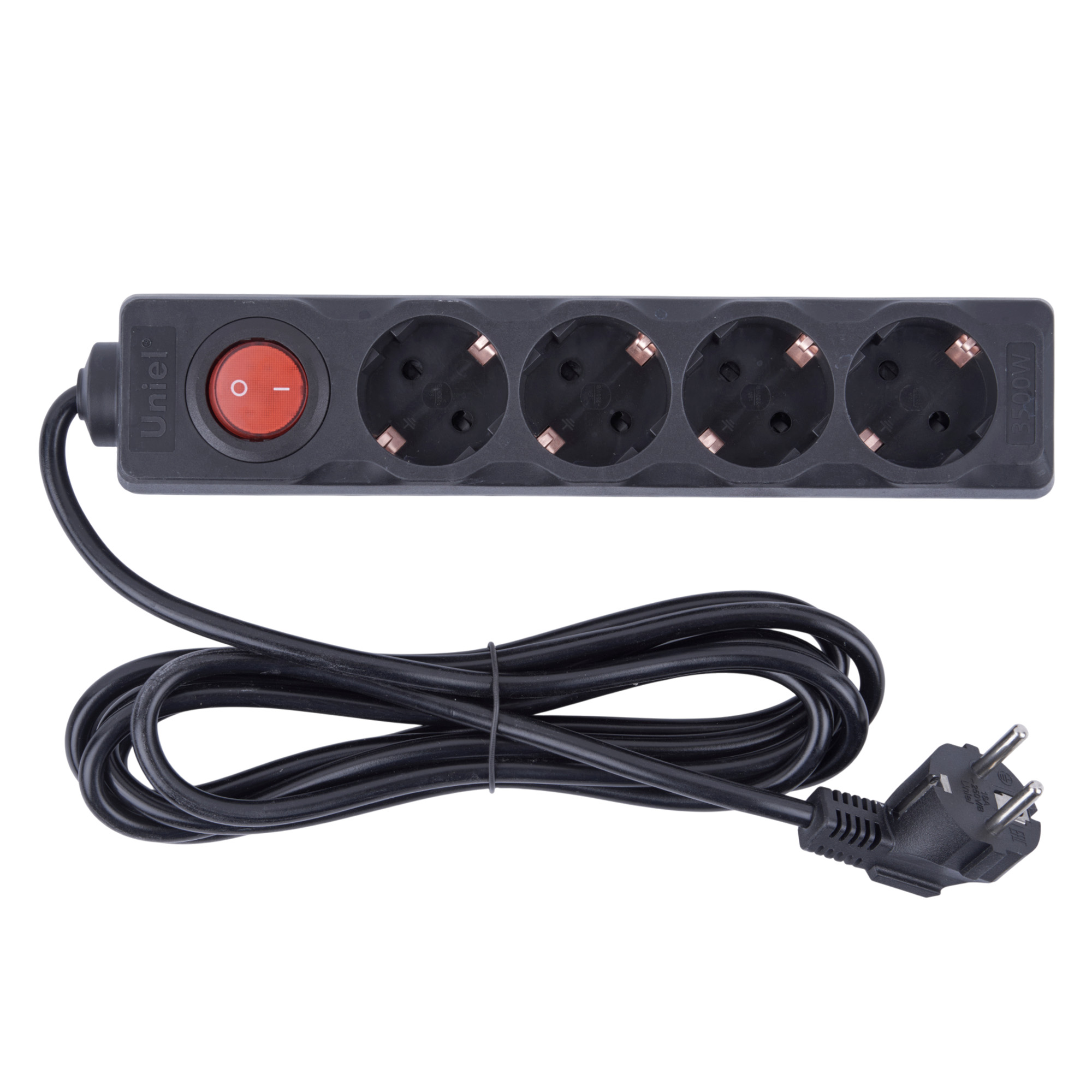 S-GCU4-3B BLACK Удлинитель серии Ultra. шнур 3м.. 4 гнезда. 16A. с-з. Черный. TM Uniel