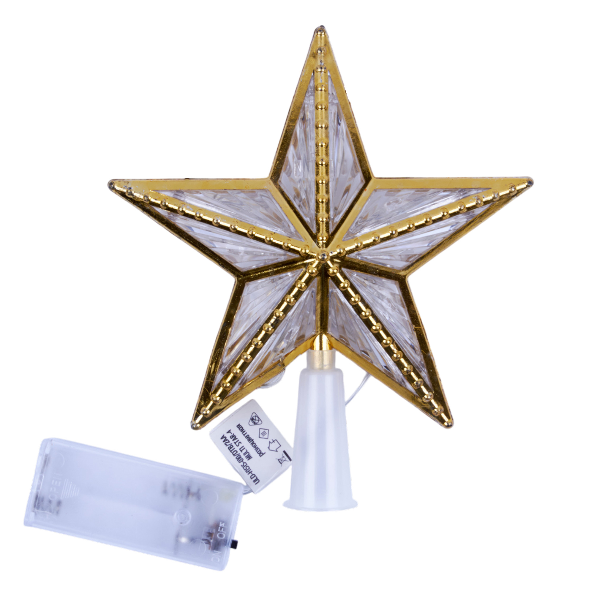 ULD-H1515-010-DTB-2AA MULTI STAR-4 Украшение светодиодное для ёлки Звезда-4 на батарейках 2АА не в-к. 15 см. 10 светодиодов. Разноцветный свет. Прозрачный провод. TM Uniel