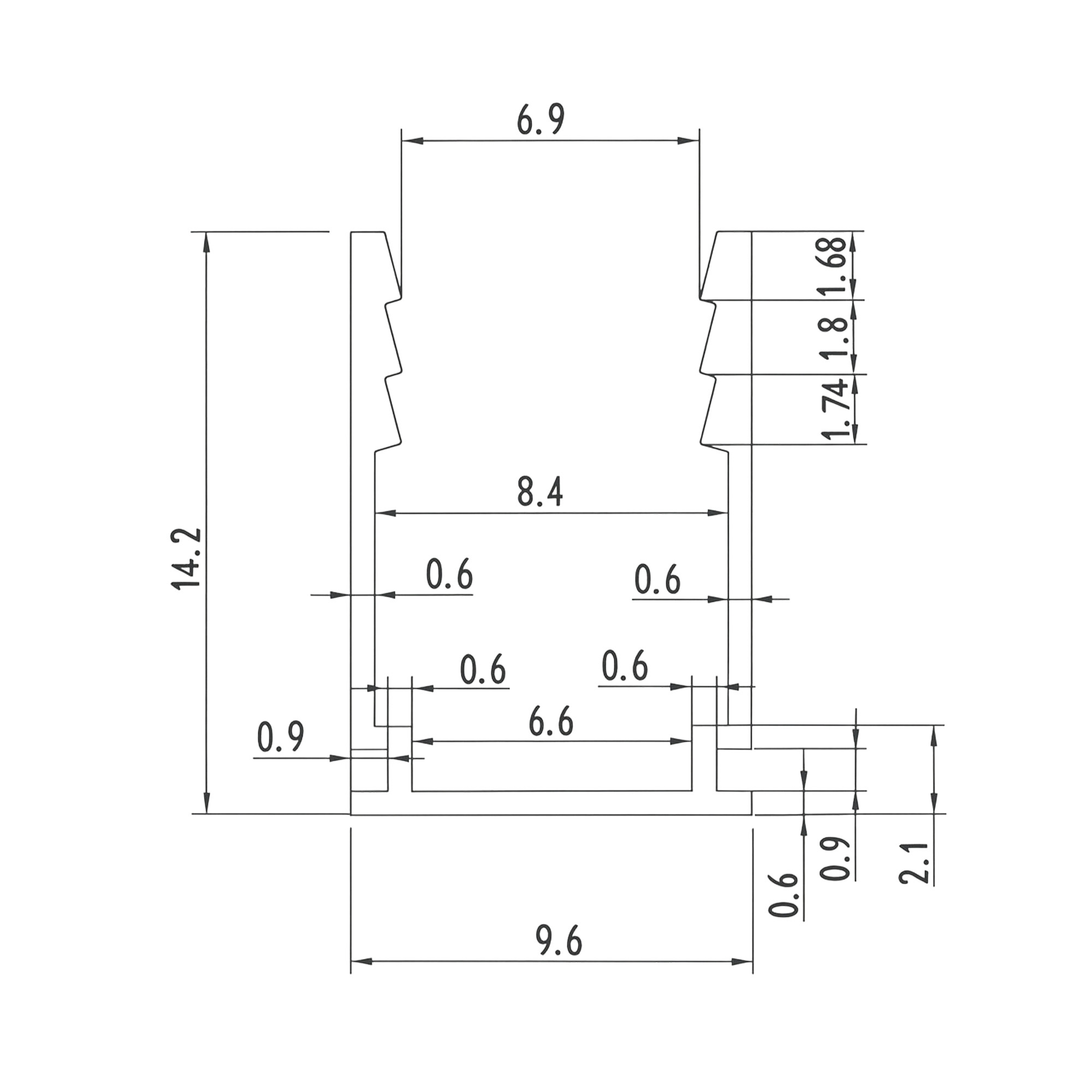 UFE-A21 SILVER 200 POLYBAG Накладной профиль для гибкой светодиодной ленты NEON 8х16мм. анодированный алюминий. Длина 200 см. ТМ Uniel