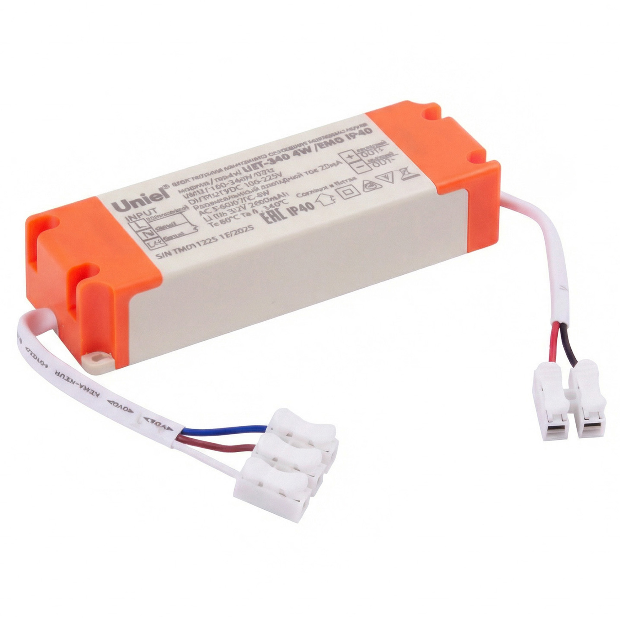UET-E40 4W-EMG IP40 Блок питания универсальный для аварийного освещения. 4Вт. Для светильников 220В мощностью 5-80Вт. TM Uniel