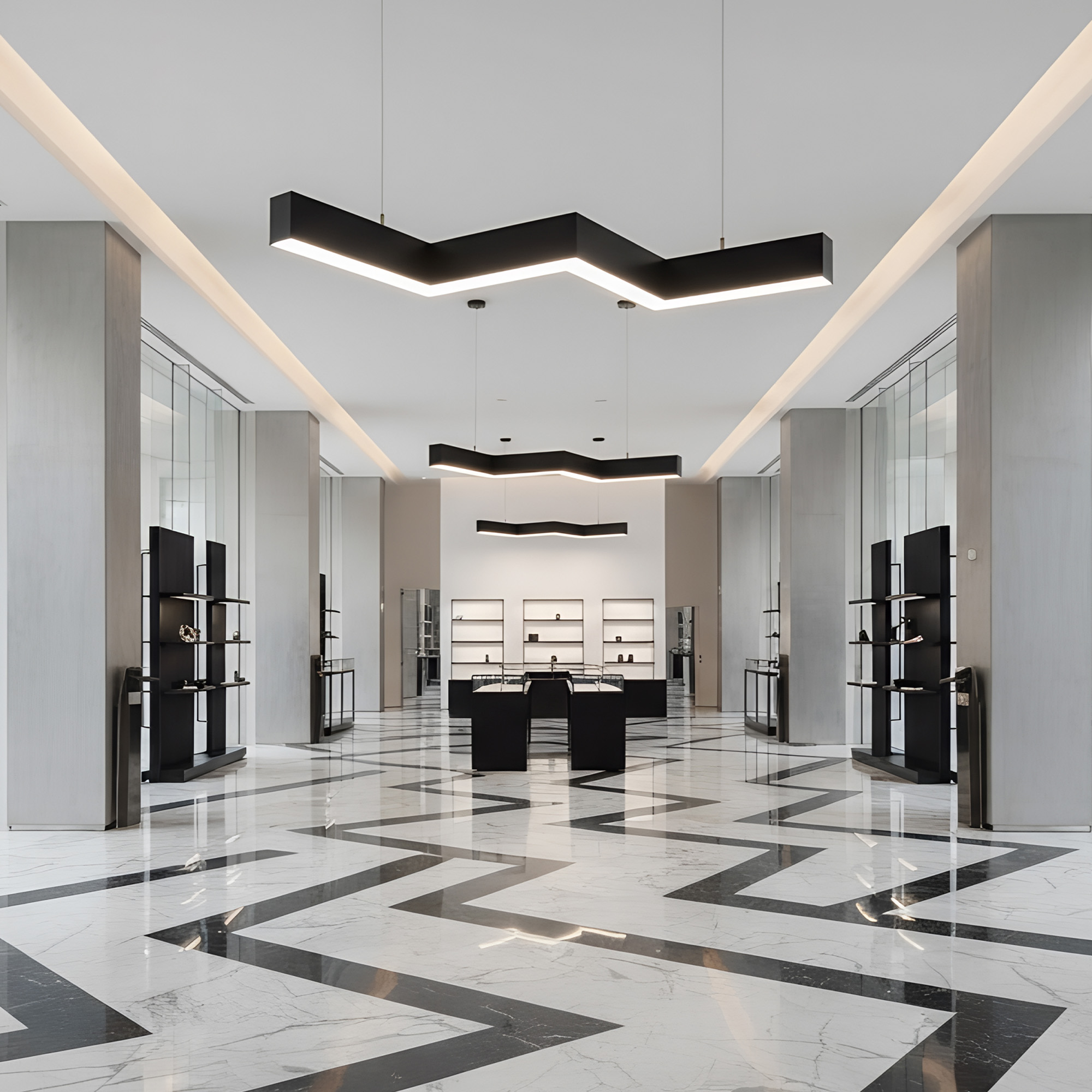 ULO-K19A 48W-4000K-Z50-200 IP40 BLACK Светильник линейный светодиодный подвесной. Зигзагообразный. профиль 50x70мм. Белый свет 4000K. 5000Лм. Алюминий. Цвет черный. TM Uniel