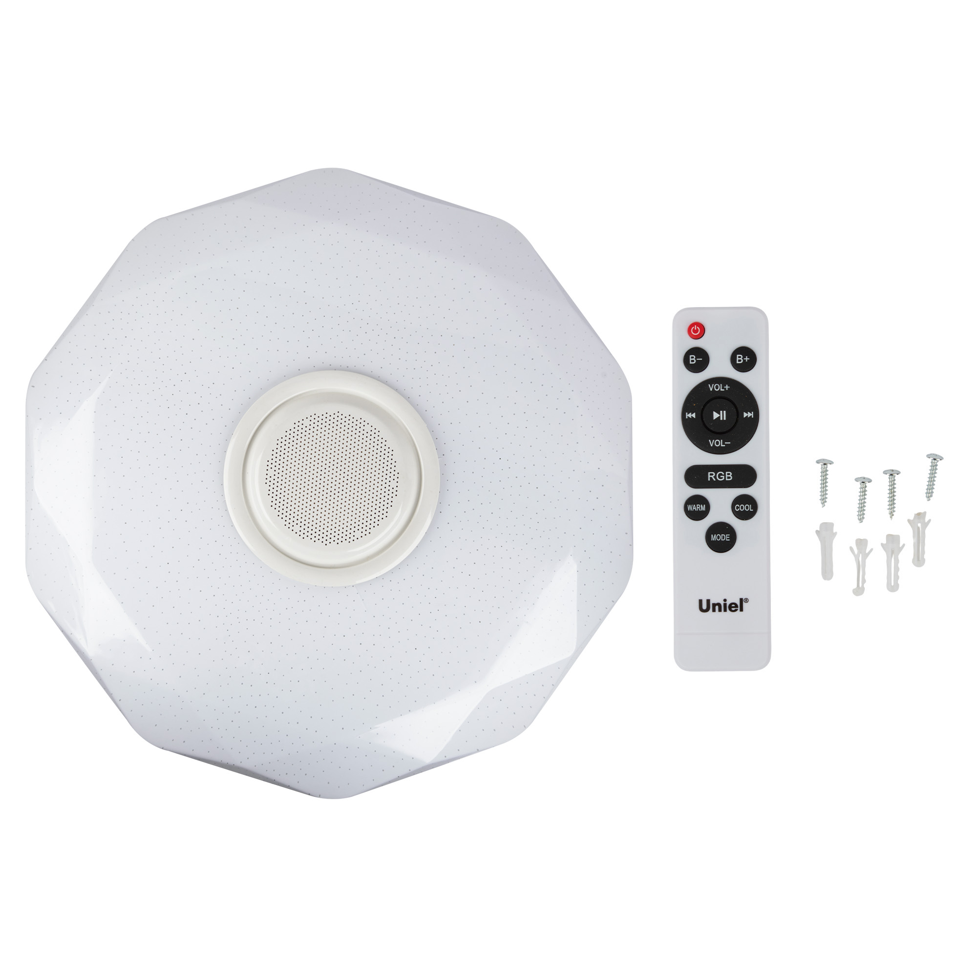 ULI-D292 70W-SW+RGB-50 VENUS O3 Cветильник светодиодный накладной с Bluetooth колонкой. Диммируемый. Пульт ДУ в-к. Теплый свет3000К-Белый свет4000К-Дневной свет6500К-RGB. 5400Лм. TM Uniel