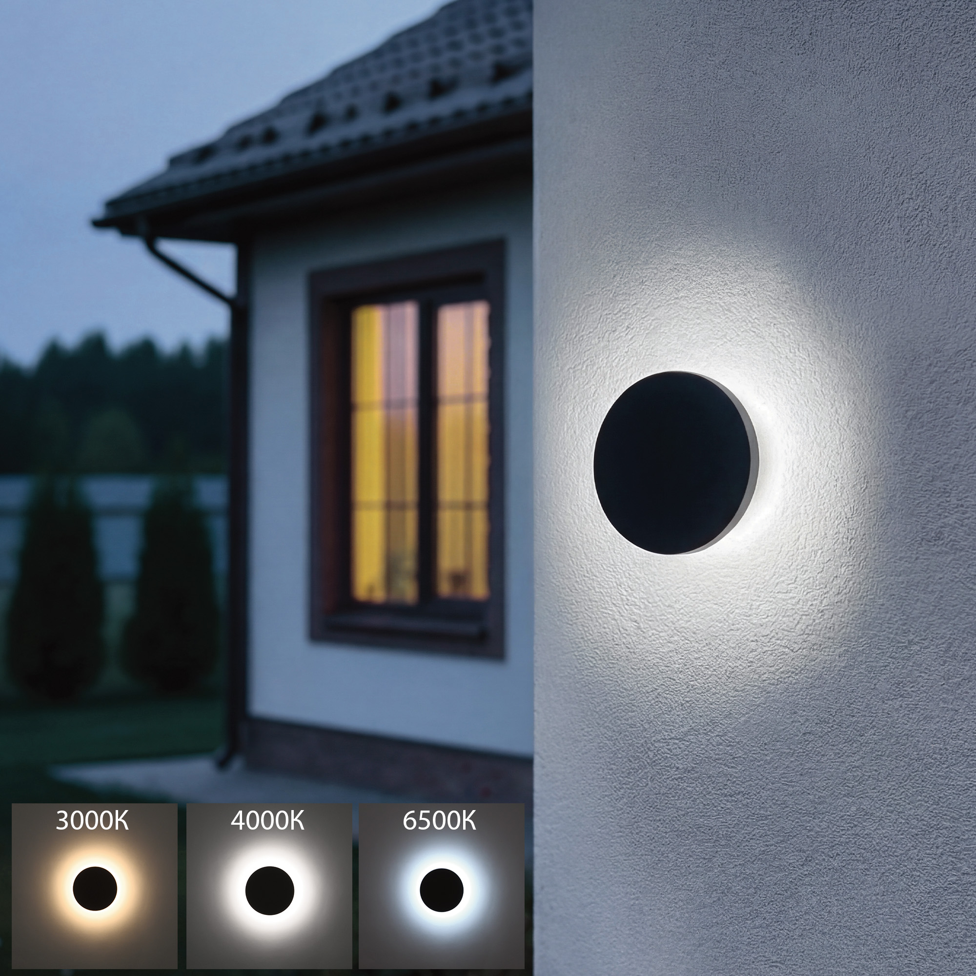 ULU-P35R-12W-3000K+4000K+6500K-D18 IP65 BLACK Светильник светодиодный уличный. Архитектурный накладной. С переключателем цвета свечения. Теплый3000K-Белый4000K-Дневной6500K. Диаметр 18 см. Корпус черный. TM Uniel