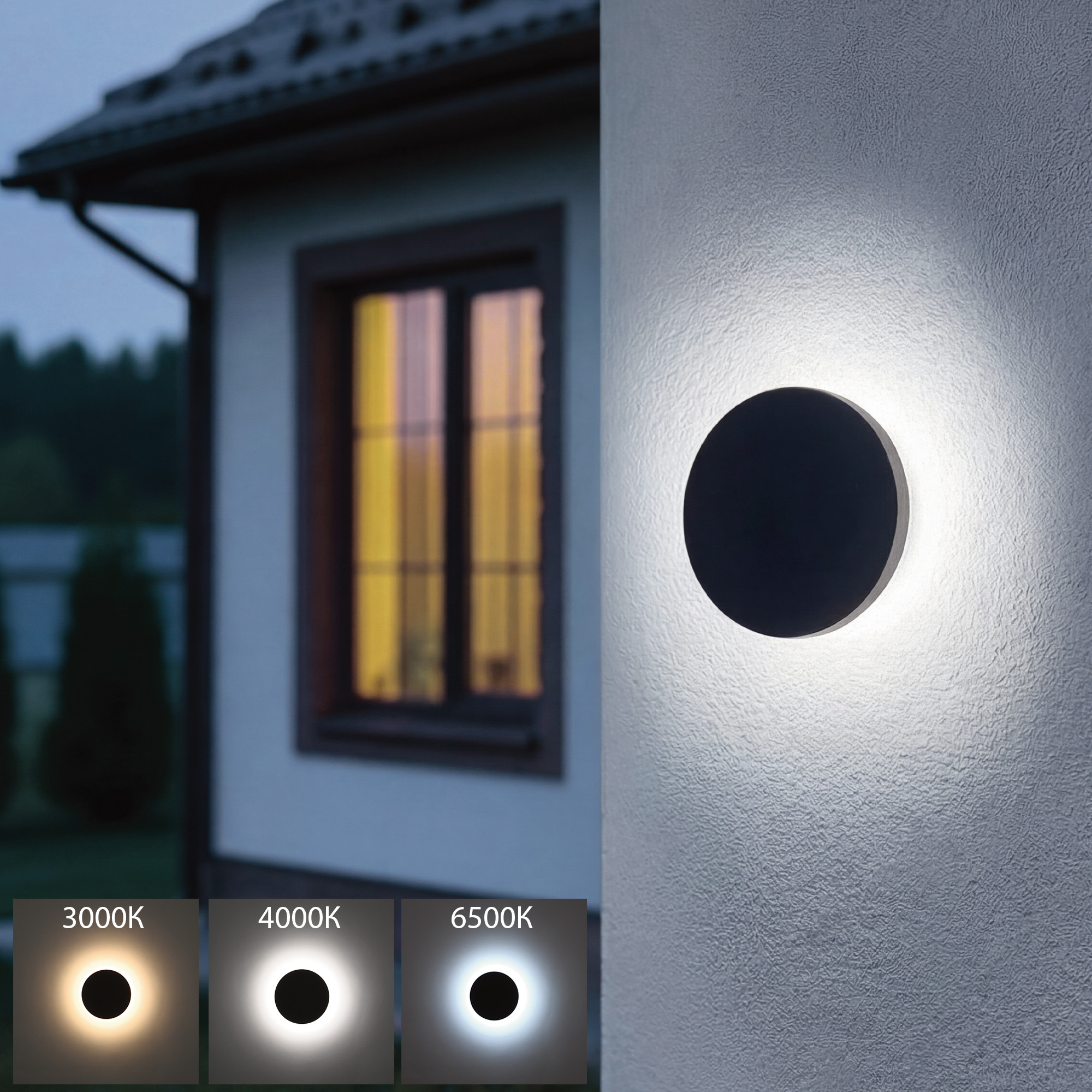 ULU-P35R-15W-3000K+4000K+6500K-D22 IP65 BLACK Светильник светодиодный уличный. Архитектурный накладной. С переключателем цвета свечения. Теплый3000K-Белый4000K-Дневной6500K. Диаметр 22 см. Корпус черный. TM Uniel