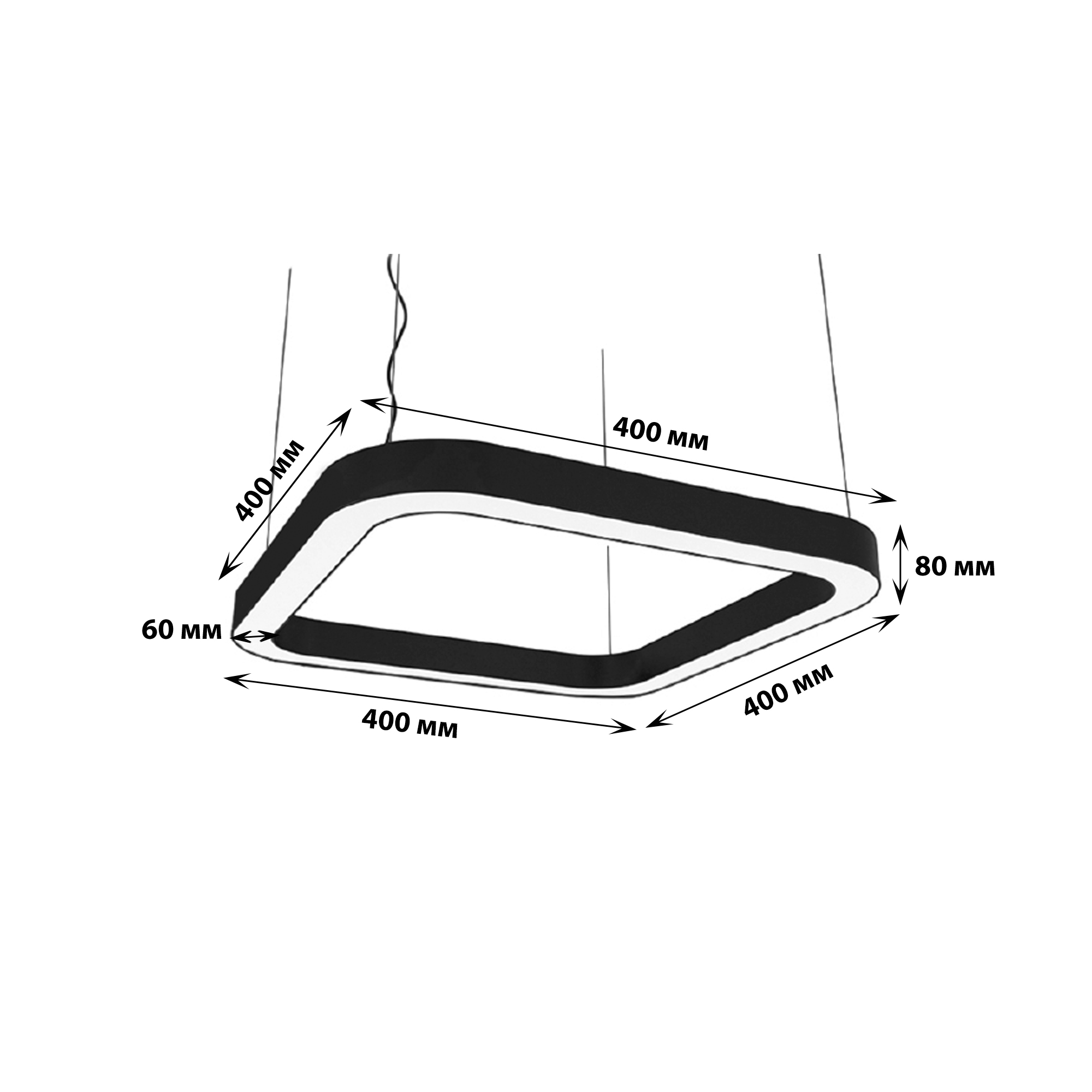 ULO-K12B 40W-4000K-S40 IP40 BLACK Светильник линейный светодиодный подвесной. Квадрат. 40см. Белый свет 4000K. 4400Лм. Алюминий. Цвет чёрный. TM Uniel