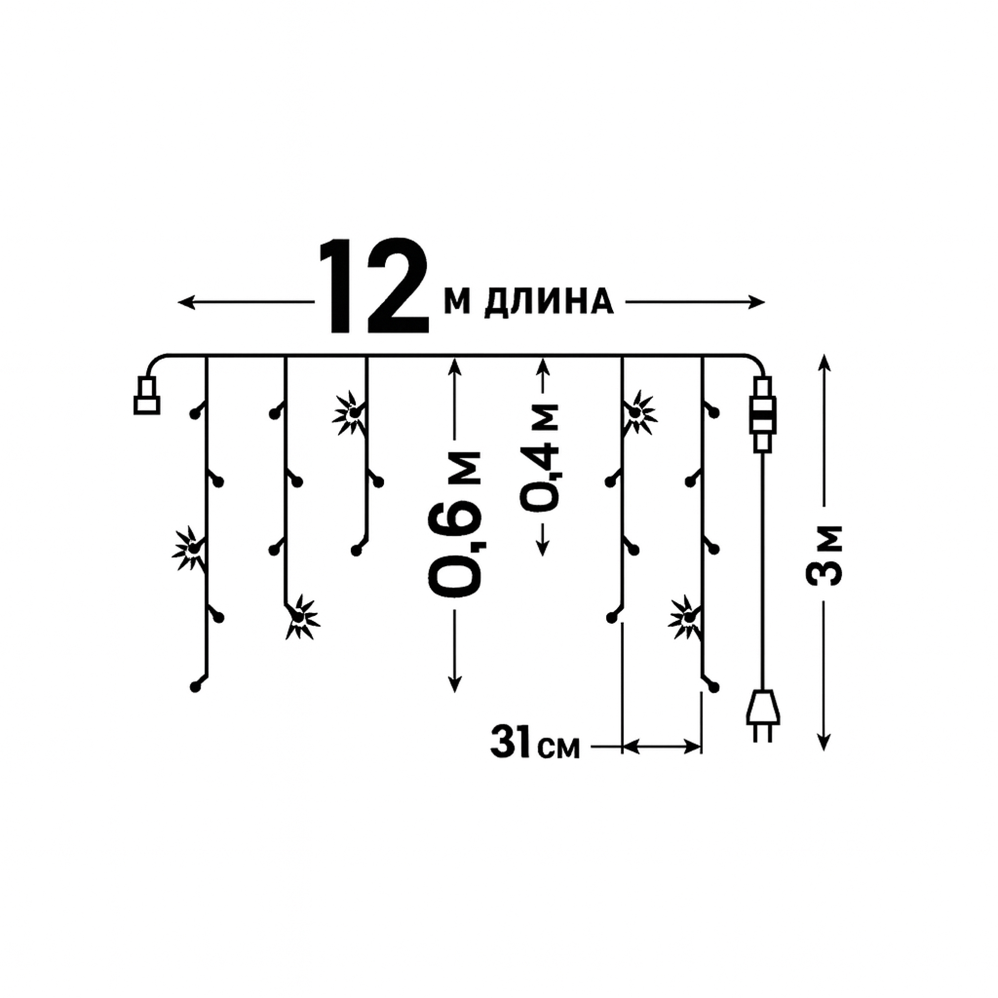 ULD-B12006-195-TTK PK-WH IP44 Бахрома светодиодная с эффектом мерцания. 12м. Соединяемая. 195 светодиодов. Розовый и белый свет. Провод прозрачный. ТМ Uniel