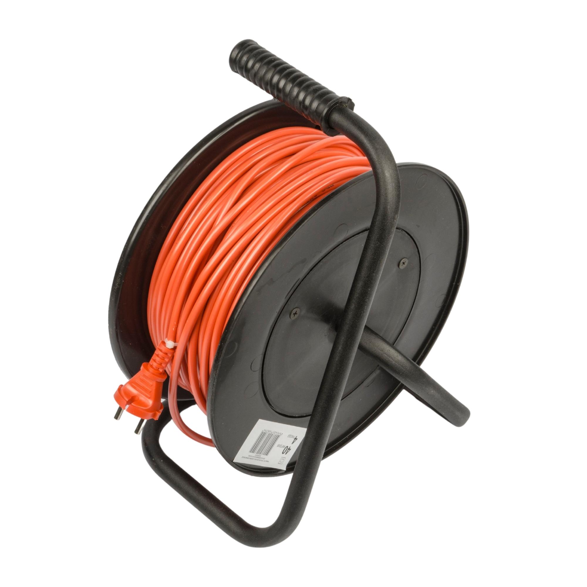 УС-4-40 -UCK-4N-2x1.00-40M-S ORANGE-BLACK Удлинитель силовой на пластиковой катушке. б-з. 4 гнезда. 40м ПВС 2х1. 10A. Оранжевый-черный. TМ Uniel